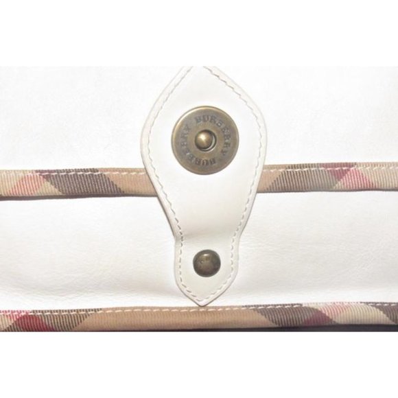 Burberry Purses Plaid Trim White Leather With Nova Check And Coated Canvas Bag - Picture 4 of 12